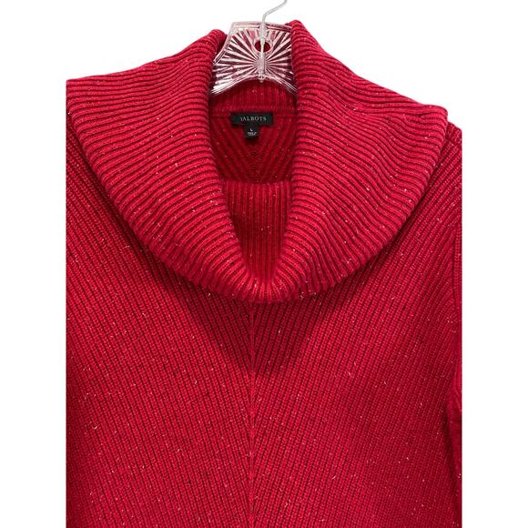 Talbots Cowl Neck Pullover Ribbed Knit Sweater Size L Speckled Red Quiet Luxury - Picture 2 of 7